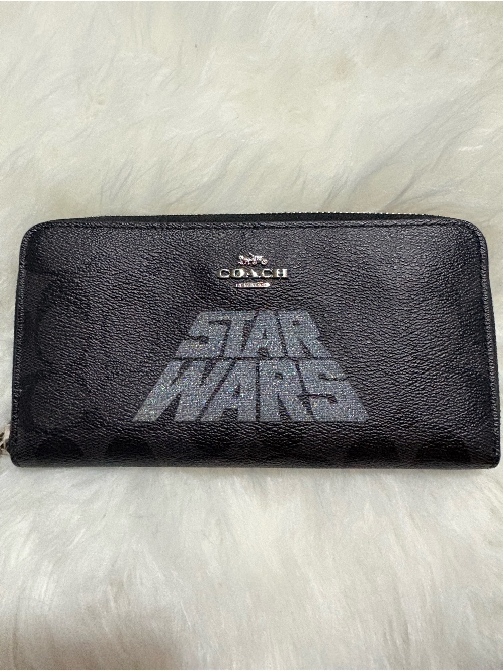 Coach Black Star Wars Zip-Around Wallet with Silver Logo